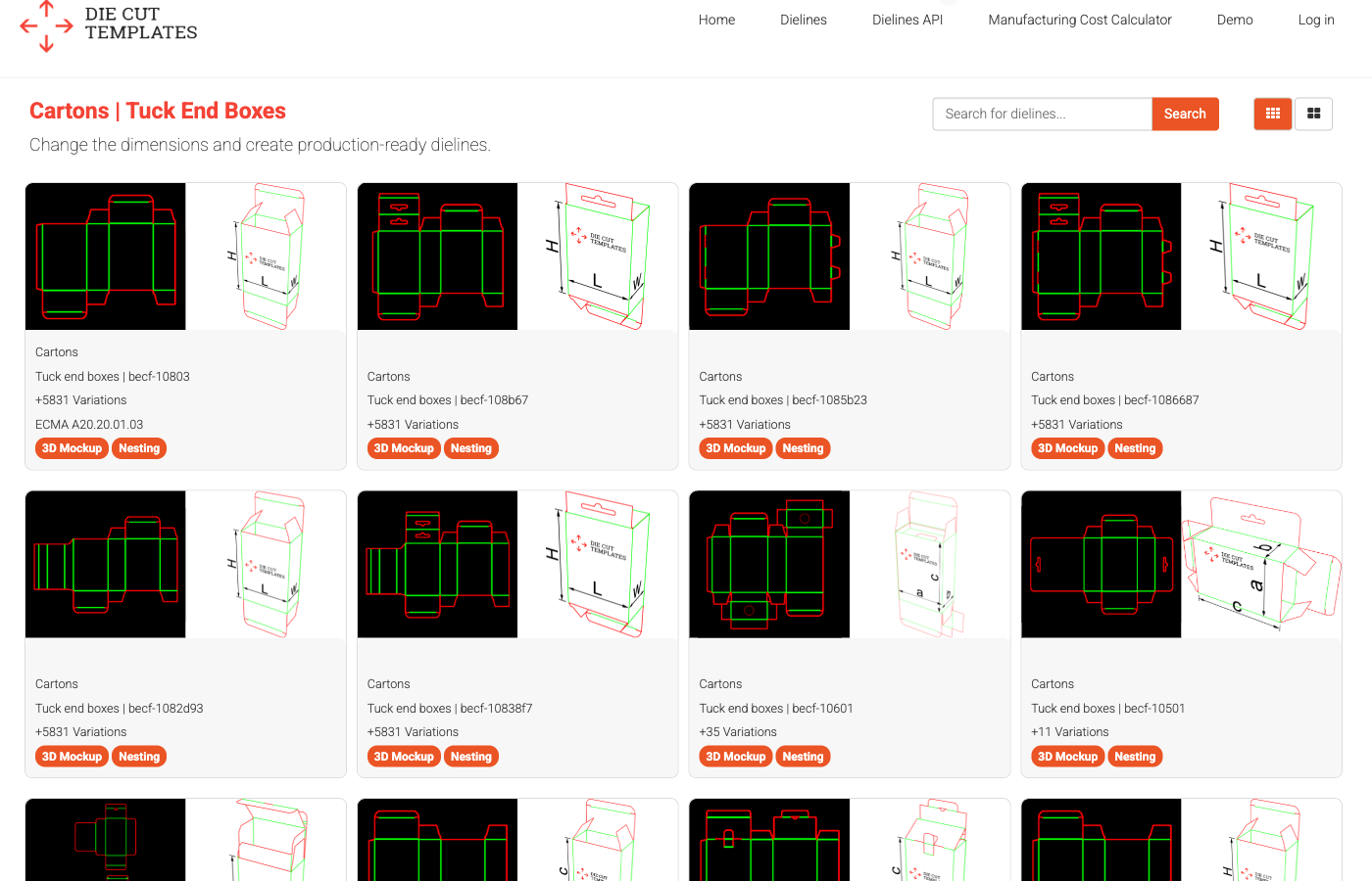Dielines API: How to discover dieline templates